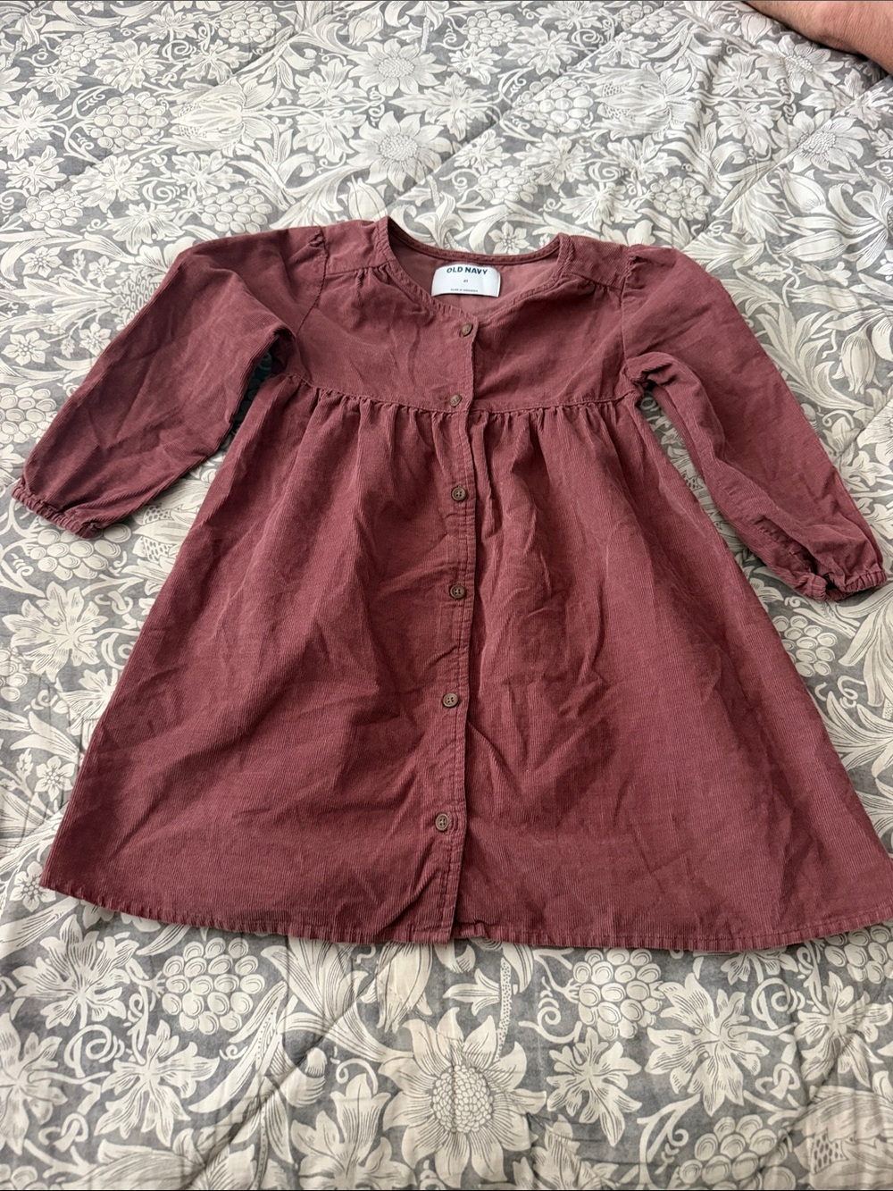 Old Navy Girls' Maroon Button-Front Cotton Dress
